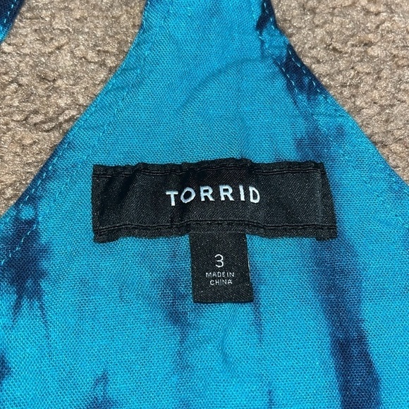 Torrid 3.5” Stretch Linen Blend Shortall Turquoise Tie Dye 3X - Picture 9 of 11